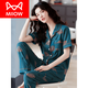 猫人（MiiOW）新款纯棉睡衣女士夏季短袖长裤妈妈大码家居服夏天薄款套装 Q9923 M 【建议80-105斤】