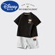 Disney Boys Suit 2025 Summer NUEVO estilo pequeño y mediano tamaño infantil para niños cortos de manga corta de dos piezas de ropa de algodón puro para niños AP14034 White + I13799K azul marino 105