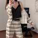 Coloridas gemas Pajamas de seda de hielo Mujeres Estilo coreano Sostante de manga larga Set de tres piezas Ropa para el hogar Guangzhou 13th Line KKH-12397 185 XXL