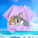Cat and mouse summer new cartoon short-sleeved T-shirt for men and women, small and medium-sized children, pure cotton round neck, loose and versatile - SL yellow - KX683 Cat and mouse, one size [a small size/suggested to take a larger size]