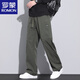 罗蒙（ROMON）美式潮牌工装裤子男宽松直筒春秋伞兵裤2025春秋新款运动休闲长裤 9856-军绿色 M 【商家】90~110斤