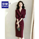 ROMON French unique formal occasion professional shirt dress for women autumn new style cold temperament suit skirt burgundy dress [standard version] L Recommended 105-120Jin [Jin equals 0.5 kg]