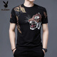 Playboy (PLAYBOY) Chinese style tiger head trendy men's short-sleeved T-shirt fashion printed large-size men's base shirt half-sleeved loose top 829 black letters M 165 [recommended 100-120 Jin [Jin equals 0.5 kg]]