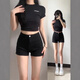 Qianyouyue Summer New High Waist Tight Denim Shorts Ultra Short Hot Girl Hot Pants Black S