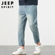 JEEP SPIRIT吉普牛仔裤男春夏季高街休闲裤子男士水洗小脚九分裤 蓝色  32 