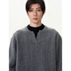 COLORFUL GEMS American retro twist sweater men's lazy Henry collar loose sweater gray L