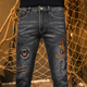 
Muzhi European high-end hot diamond jeans men's slim-fitting small feet trendy brand elastic gray men's casual trendy long trousers black 6623 30