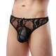 Zi Jiafu Y Men's Lace Underwear Sexy Bow Tie Underwear Tempting Low Waist Transparent Men's Thong Black L