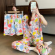 Pajama de primavera y verano de Hanrui para mujeres seda de seda de leche de dibujos animados de tres piezas ropa casera 14124 170 m
