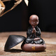Chinese style little monk purple clay ornaments Zen living room office tea table desktop creative tea pet little novice decorations high-end enlightened little monk (sitting) + 1 string of Buddhist beads