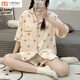 莫代尔带胸垫月子服春夏薄款短袖纯色棉孕妇哺乳睡衣夏季两件套怀孕期家 724彩色兔头纯.棉短袖【带胸垫】 均码 短袖短裤纯.棉面料，透气吸