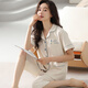 Catman (MiiOW) 100% pure cotton pajamas for women in summer short-sleeved cropped pants middle-aged and young style large-size cardigan suit thin home clothes n9892 short-sleeved cropped pants cardigan M (80-100Jin [Jin equals 0.5 kg])