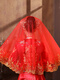Sen uses red hijab bride wedding hijab red veil Xiuhe suit high-end hijab wedding gauze Chinese style translucent red (gold branches and jade leaves) lace hijab 100cm-135cm