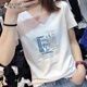 啄木鸟V领短袖t恤女2025年夏季新款白色纯棉洋气宽松显瘦百搭上衣体恤衫 白色9901 M 建议80-100斤