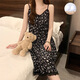 Single Nanwei nightgown with chest pad in summer sexy suspender retro lace feel can be worn outside pajamas for women's dresses home clothes 702# nightgown ink painting in Chinese style XL (115-130)