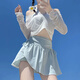 Lugeli swimsuit women's split three-piece set long-sleeved sweet girl in summer pure and beautiful style conservative sun protection and belly protection to make her slim swimsuit three-piece set [Blue] One-size [Suggested 80-120Jin [Jin equals 0.5 kg]]

