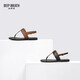 DEEP BREATH Deep Breath Women's Shoes Cowhide T-String Flat-Soled Vacation Style Fit Sandals Women's Shoes AX14117 Brown 37