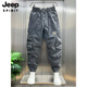 JEEP SPIRIT2025夏季新款水洗工装裤个性大口袋休闲裤宽松弹力束脚哈伦裤男 卡其色休闲裤 S 90-100斤