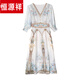 Hengyuanxiang Temperament Chinois Style Silk Robe Summer Nouveau imprimé Mulberry Silk Robe Long Jupe Velle V-Neck Couleur à manches courtes Couleur 3888 XL XL-115-125JIN [Jin est égal à 0,5 kg] Suggestions