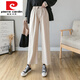 Panton Pierre Cardin et lin pour femmes au printemps et à l'automne 2025 Nouveau pantalon décontracté à neuf points de neuf points pantalons larges d'été 6630 # Military Green S [Référence 80-95Jin [Jin est égal à 0,5 kg]]]