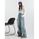 
COLORFUL GEMS retro blue high waist wide-leg jeans to make you look slim and loose hip-covering design scimitar pants DH1289-1 retro blue pants L