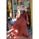 Shantoulin Village Neue Sommer große Retro Deep V Gurt Taille Spitze Langer Rock Slim Red Tea Break Rock 3527 Loulan Girls Langer Rock groß