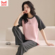 Cat man pure cotton pajamas for women in spring and summer short-sleeved trousers casual loose women Korean style home clothes for autumn wear suit T-9720 (short-sleeved trousers) M (85-105Jin [Jin equals 0.5 kg])