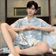Yalu Bingsi Pajamas Men's 2025 New Summer Short Sleeve Shorts Thin Teenagers Summer Men's Home Suit (sje)804# [Double Short] XL Size Recommended Weight 12014c