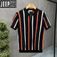 
JEEP SPIRIT sense half zipper lapel short-sleeved sweater for men stripes contrasting sweater versatile casual half-sleeved men's top white 3XL