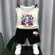 Snoopy Boys reine Baumwollhülsenweste Westeanzug für äußere Wear Ultraman Street Brat Street Boys Fünf-Punkte-Hose Zwei-teilige Fruchtgrüne Weste T983 + Schwarze Shorts T273 130 Empfohlene Höhe 120-130 cm