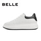 Belle Men's Casual Genuine Leather Business White Shoes Winter Sports Shoes Thick Sole Heightening Sneakers Plus Velvet A0615AM2 White/Black (Single Liner) 40 (250mm)