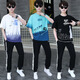 Ruibanglai Sommer Teenager Kurzärärmig T-Shirt Boy 13-15 Jahre alte Highschool-Schüler der Junior High School hübscher Sommersportanzug XSD-T9226 Weiß und Blau (Top + Hosen) S 90jin [Jin gleich 0,5 kg] unterhalb