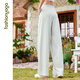 Fan Sheng Yoga High-Elastic Ice Silk Wide Leg Pants Women's Light and Cool Leisure Trousers F15916 Ice Coconut White M