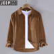 JEEP SPIRIT Spring Corduroy Shirt Men's Long Sleeve Pure Cotton Loose Thin Japanese Strip White Casual Shirt Jacket Dark Blue [9716] M