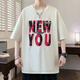 Long peach foam letter printing short-sleeved men summer casual loose five-point half-sleeved T-shirt for men youth couples T-shirt T-shirt T-shirt T-LF5012 black M about 85-110Jin [Jin equals 0.5 kg] can be worn