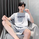 Modal Herren Pyjamas Frühlings- und Sommer-Dünn-Baumwoll-Pullover Runder Hals kurzärmelige Jungen Großer Größe Casual Home Clothing Set 21m9928 L [100-120jin [Jin entspricht 0,5 kg]]