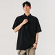 OEMG schweres T-Shirt mit kurzärztem T-Shirt für Herren Sommer Trendy Marke High-End und hübsches Waschen Henry Kragen Lose Top T-Shirt Black XL [Vorgeschlagen 110-130jin [Jin entspricht 0,5 kg]]