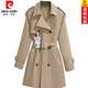 Pierre Cardin (pierre cardin) 25 years new windbreaker women's style spring and autumn small style mid-length waist style popular jacket this year Khaki M recommended 105Jin Jin equal to 0.5 kg or less