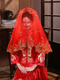 Sen uses red hijab bride wedding hijab red veil Xiuhe suit high-end hijab wedding gauze Chinese style translucent red (gold branches and jade leaves) lace hijab 100cm-135cm