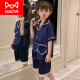 猫人（MiiOW）儿童睡衣女童夏季薄款冰蚕丝短袖中大童女孩宝宝亲子家居服套 1047小熊 短.袖短.裤 S 143-153CM 70-85斤左右 右)