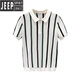 
JEEP SPIRIT sense half zipper lapel short-sleeved sweater for men stripes contrasting sweater versatile casual half-sleeved men's top white 3XL