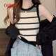 Ancient and Modern (GUJIN) [Contrast Color Stripes] Knitted Small Slings for Women in Spring and Autumn Underwear Base Shirt Niche Sleeveless Short Top