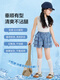G. DUCKKIDS女童牛仔短裤夏季2025新款洋气儿童运动五分裤子大童夏装女孩裙裤 6018蓝色+9922白色[套装] 120cm 均码