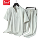 Catman (MiiOW) men's pajamas summer ice silk cool short-sleeved trousers new style can be worn on the outside summer large-size home clothing set 9906 black [short sleeves + shorts] set 3XL [140-155Jin [Jin equals 0.5 kg]]