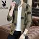 Playboy (Playboy) Cardigan Jacke Herren Frühling und Herbst 2025 Casual Revers Top Strick -Pullover Schwarzer Jacquard -Pullover We23873 Khaki 3xl