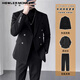 Sound Monkey men's suit suit double-breasted casual suit wedding dress slim and high-end suit jacket men British style suit + white long-sleeved shirt + trousers three-piece suit XL