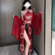 富伊熊新品情趣内衣性感古风汉服睡衣女调情免脱制服诱惑装激情床 红色汉服套装+9756镂空网衣套装 均码(建议80-130斤)