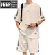 JEEP SPIRIT2025 new men's sports and casual suit men's summer thin loose ice silk short-sleeved T-shirt men's shorts paired with two FKS653 white suit L about 110-130Jin [Jin equals 0.5 kg] can be worn