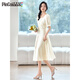 
PinCai Dress for women, gentle girls first love skirt, light luxury pearl chain dress, slim short-sleeved dress P52Q063