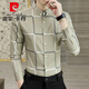 Pierre cardin spring and autumn plaid casual shirt men's long sleeve thin high-end shirt business slim fashion trendy clothes needle 9922 dark gray M (90-105Jin[Jin equals 0.5 kg])